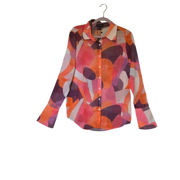 PrettyLittleThing Pink Abstract Print Women Long Sleeve ButtonUp Oversized Shirt - Picture 2 of 7